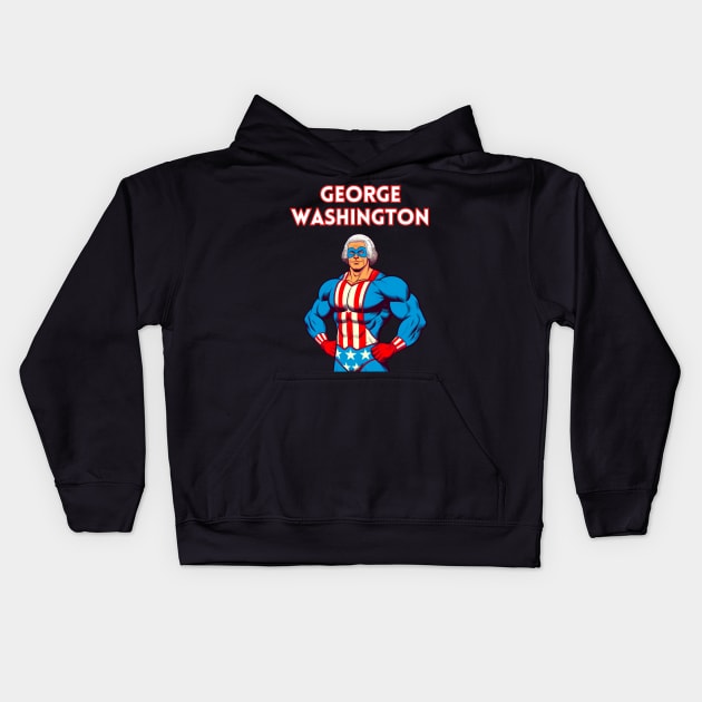 Founding Bro: George Washington 80s Wrestler Kids Hoodie by Woodpile